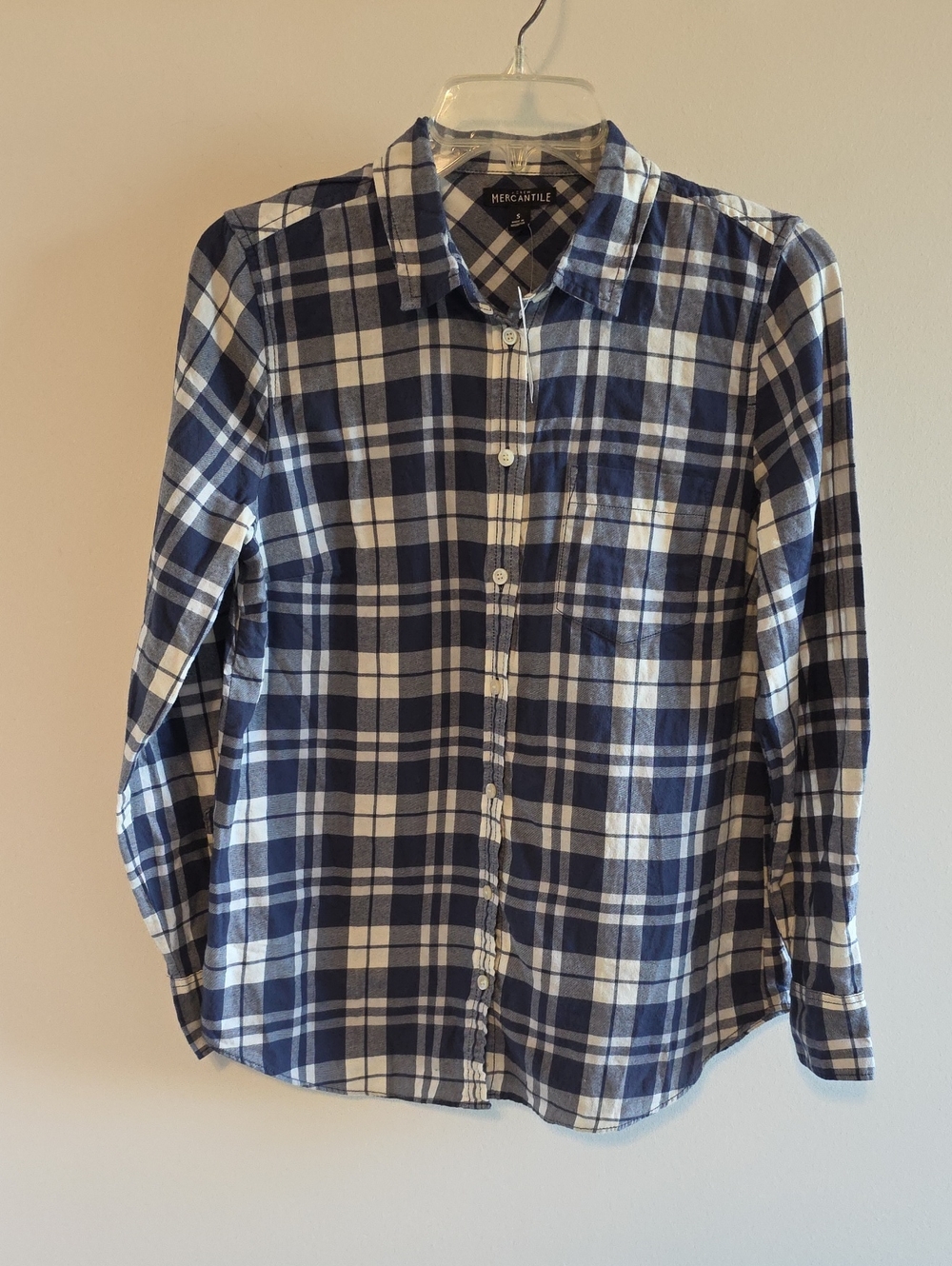 J.Crew Mercantile Flannel Shirt Womens Size Small Navy White Plaid New J5246